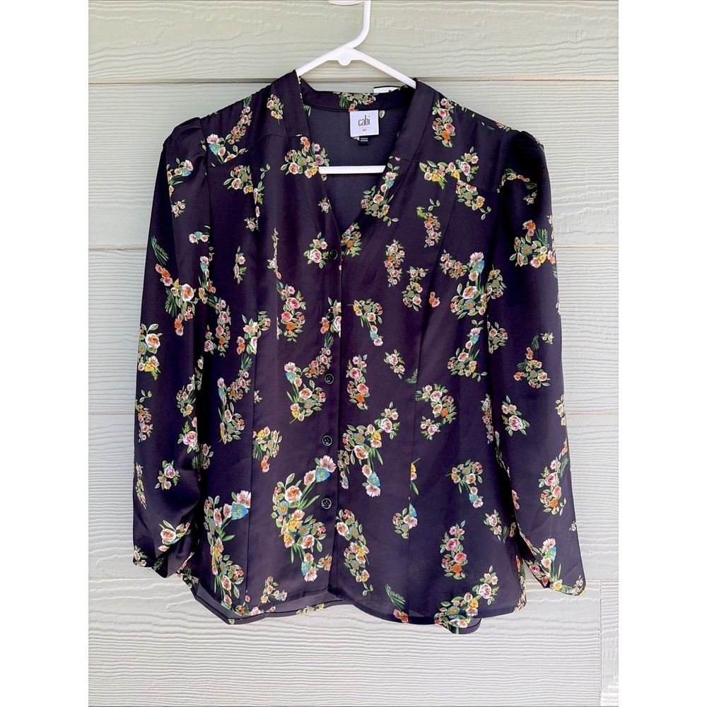Cabi Black Vintage Floral Flower Ovation Top Shirt Blouse Womens XS NEW NWT 4534